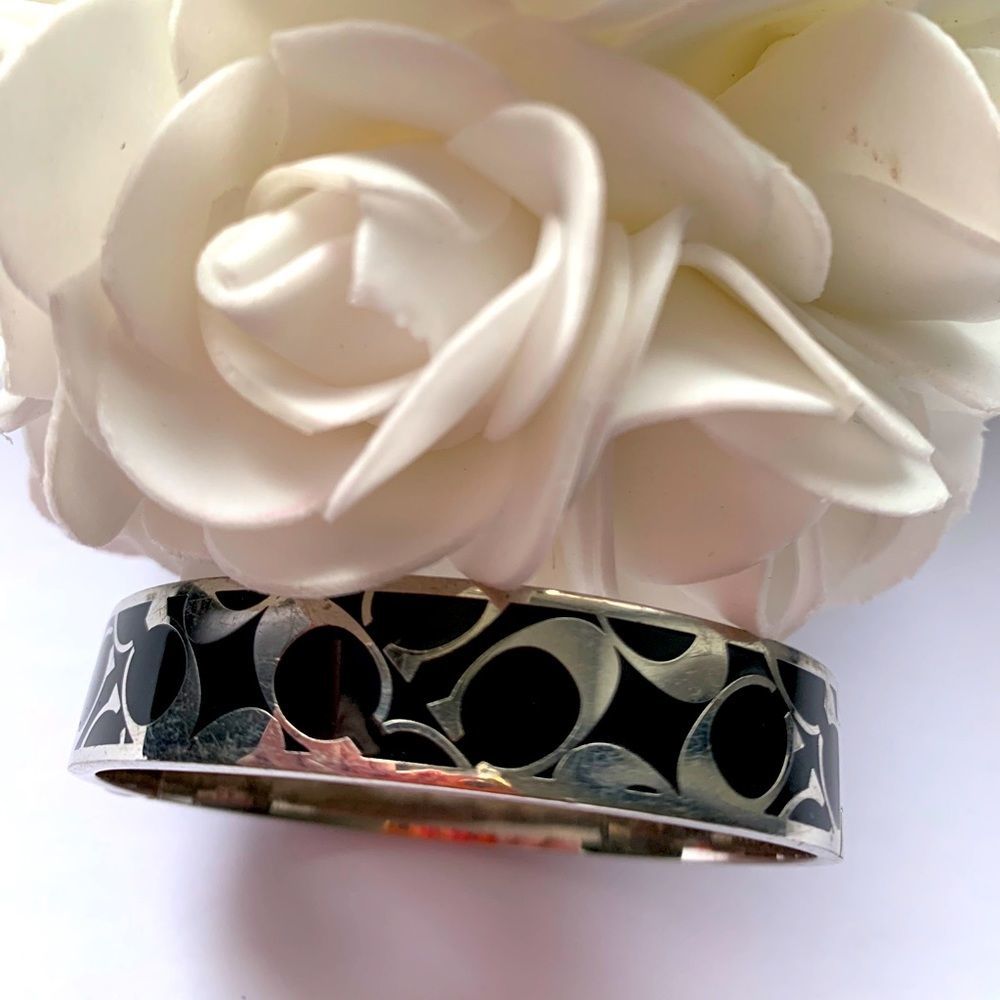 Coach logo slim bangle bracelet black